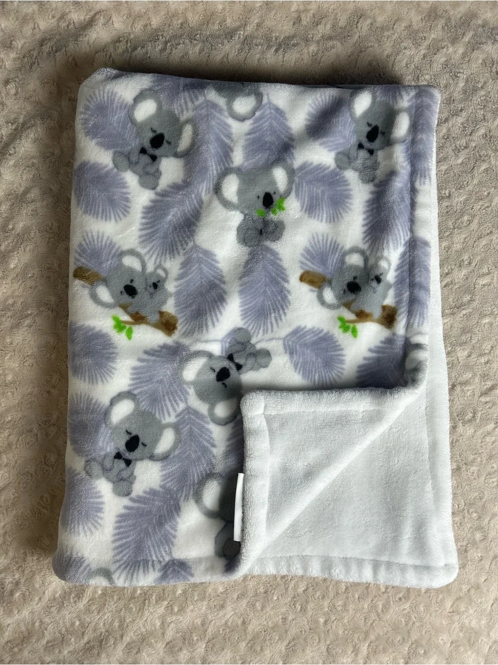 Tahari Koala Bear Baby Blanket Gray White Green Leaves Plush Lovey Bow Tie